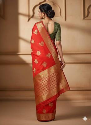 red silk blend zari woven work sarees 2