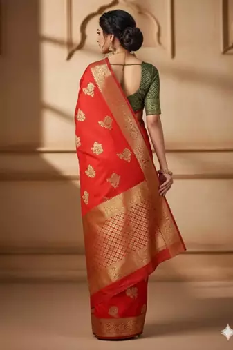 red silk blend zari woven work sarees