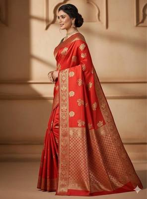 red silk blend zari woven work sarees 3