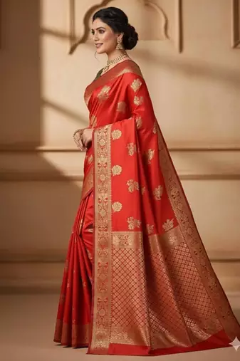 red silk blend zari woven work sarees