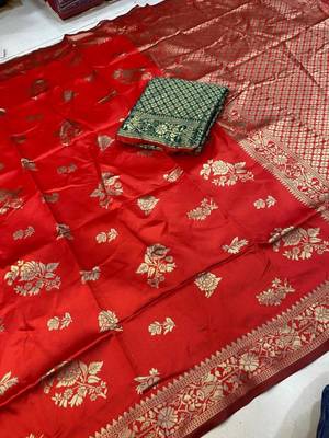 red silk blend zari woven work sarees 4