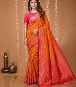 red silk blend zari woven work sarees