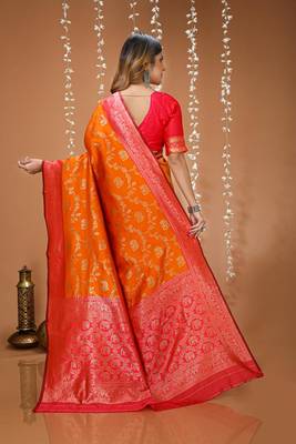 red silk blend zari woven work sarees 2