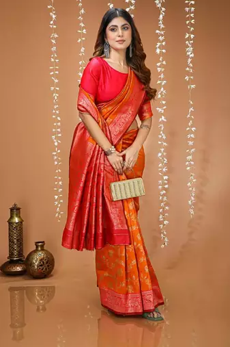 red silk blend zari woven work sarees