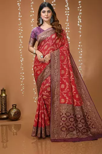 maroon silk blend zari woven work sarees