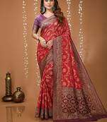 maroon silk blend zari woven work sarees