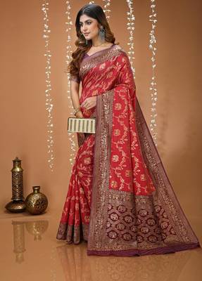 maroon silk blend zari woven work sarees 2