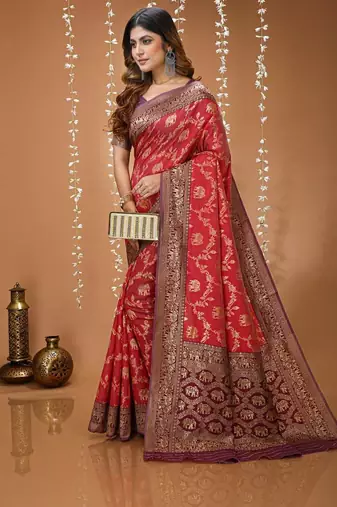 maroon silk blend zari woven work sarees