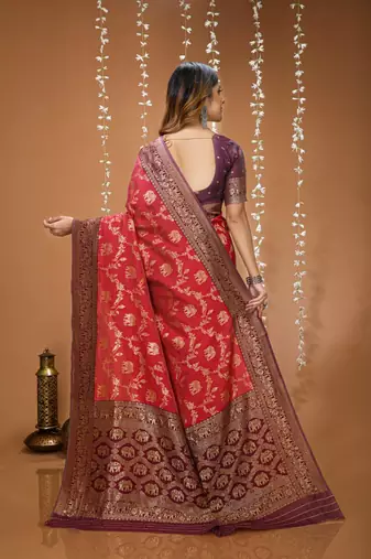 maroon silk blend zari woven work sarees