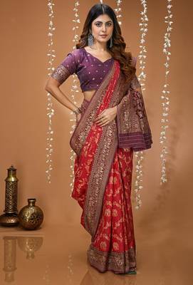 maroon silk blend zari woven work sarees 4