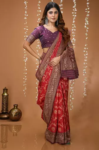 maroon silk blend zari woven work sarees