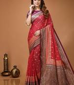 red silk blend zari woven work sarees