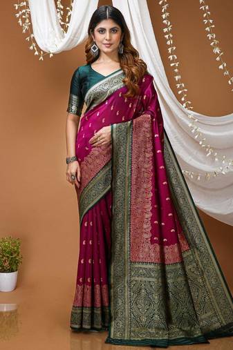 purple silk blend zari woven work sarees