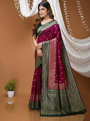 purple silk blend zari woven work sarees 2
