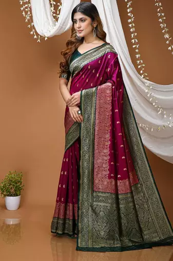 purple silk blend zari woven work sarees
