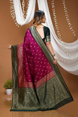 purple silk blend zari woven work sarees 3