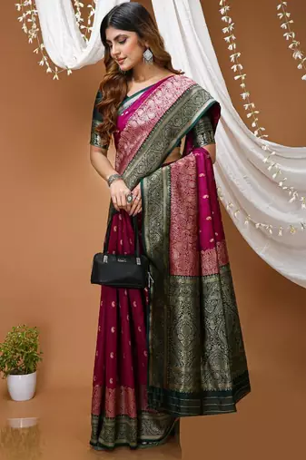 purple silk blend zari woven work sarees