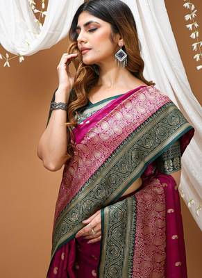 purple silk blend zari woven work sarees 5