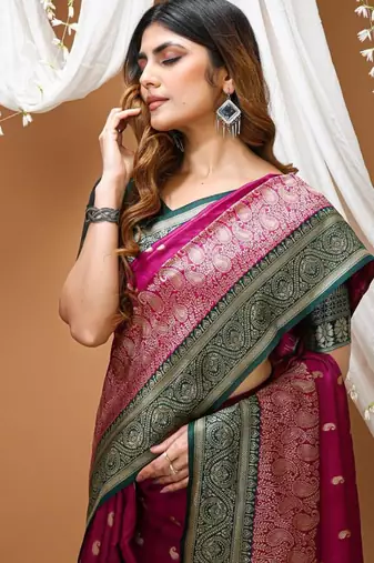 purple silk blend zari woven work sarees