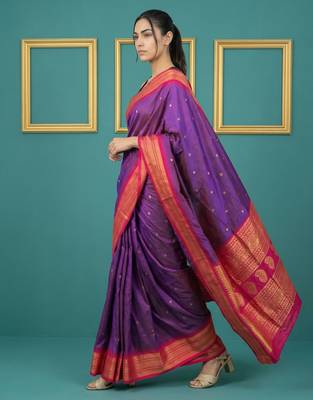 purple pink soft silk blend with gold zari motifs zari woven saree  3