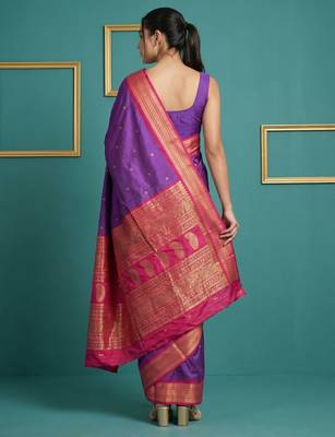 purple pink soft silk blend with gold zari motifs zari woven saree  4