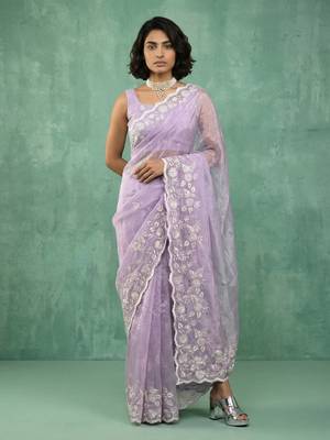 lavender chanda silk blend with floral -zari embroidered saree  1
