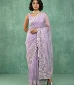 lavender chanda silk blend with floral -zari embroidered saree 