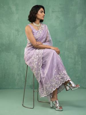lavender chanda silk blend with floral -zari embroidered saree  3