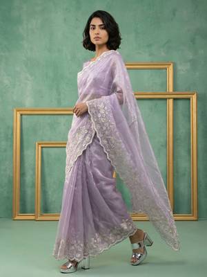 lavender chanda silk blend with floral -zari embroidered saree  4