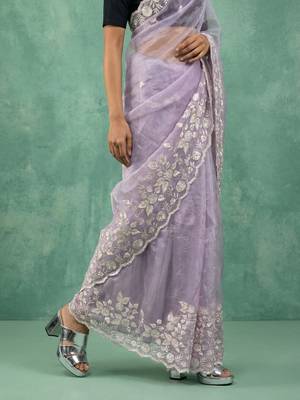 lavender chanda silk blend with floral -zari embroidered saree  5