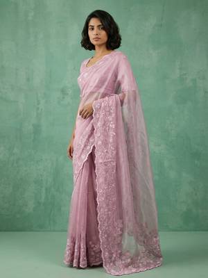 pink chanda silk blend with floral -zari embroidered saree  1