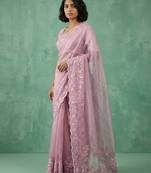 pink chanda silk blend with floral -zari embroidered saree 
