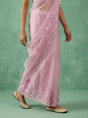 pink chanda silk blend with floral -zari embroidered saree  3