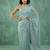 skyblue chanda silk blend with floral -zari embroidered saree 