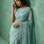 skyblue chanda silk blend with floral -zari embroidered saree 