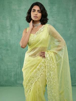 yellow chanda silk blend with floral -zari embroidered saree  2