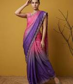 blue satin with prints gotapatti work saree