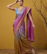 grey satin with prints gotapatti work saree