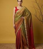 mehendi red satin with prints gotapatti work saree