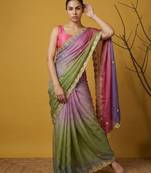 pista green satin with prints gotapatti work saree