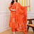 Orange printed cotton kurta pant with dupatta