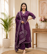 Purple lahariya cotton kurta pant with dupatta