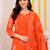 Orange printed cotton kurta pant with dupatta