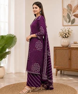 Purple lahariya cotton kurta pant with dupatta 3