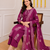 Magenta printed cotton kurta pant with dupatta