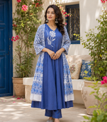 Blue printed cotton kurta pant with dupatta