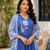 Blue printed cotton kurta pant with dupatta