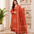 Rust orange lahariya cotton kurta pant with dupatta