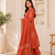 Rust orange lahariya cotton kurta pant with dupatta