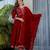 Ruby red vichitra silk blend embroidered kurta pant dupatta set